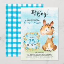 Waterverf Jongen Paard Baby shower Boerderij Uitno