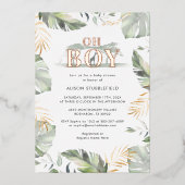 Waterverf Jongen Palm Safari Baby shower Roos Goud Folie Uitnodiging (Voorkant)