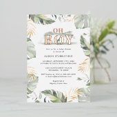 Waterverf Jongen Palm Safari Baby shower Roos Goud Folie Uitnodiging (Staand Voorkant)