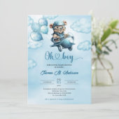 Waterverf jongen Teddy Bear Aviator met ballonnen Kaart (Staand voorkant)