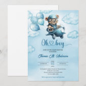 Waterverf jongen Teddy Bear Aviator met ballonnen Kaart (Voorkant / Achterkant)