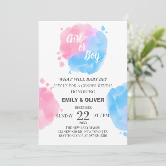 Waterverf jongen van meisje onthult geslacht kaart (Staand voorkant)