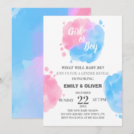 Waterverf jongen van meisje onthult geslacht kaart (Voorkant / Achterkant)