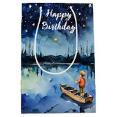 Waterverf jongen Vist in roeiboot Medium Cadeauzakje (Voorkant)