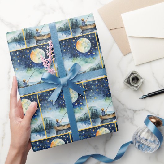 Waterverf jongen Vist 's nachts Cadeaupapier (Geschenken)