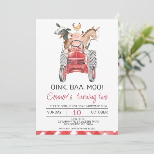 Waterverf Jongens Boerderij Verjaardagsuitnodiging Kaart (Staand voorkant)
