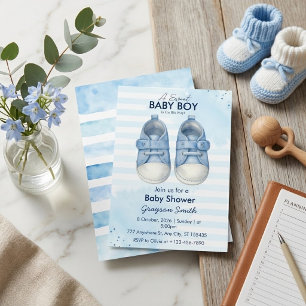 Waterverf Jongensschoentjes Blauwe Strepen Baby Sh Kaart
