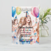 Waterverf jongeren vieren hun verjaardag kaart (Staand voorkant)