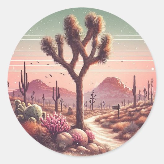 Waterverf Joshua Tree National Park Californië Ronde Sticker (Voorkant)