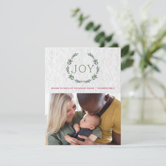 Waterverf Joy Wreath Christmas Kaart (Staand voorkant)