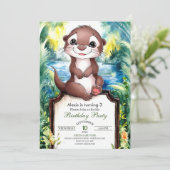 Waterverf Joyful Otter Verjaardag Kaart (Staand voorkant)