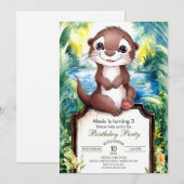 Waterverf Joyful Otter Verjaardag Kaart (Voorkant / Achterkant)