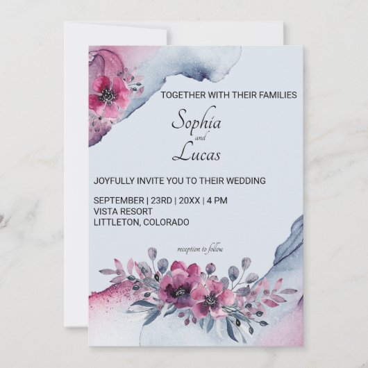 Waterverf Julia Floral bruiloft uitnodiging (Voorkant)