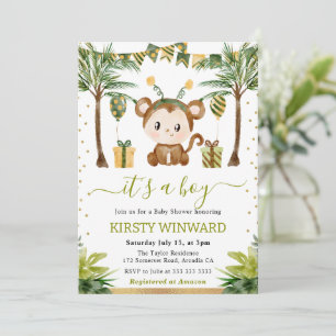 Waterverf Jungle Aap Baby Shower voor Jongen Kaart