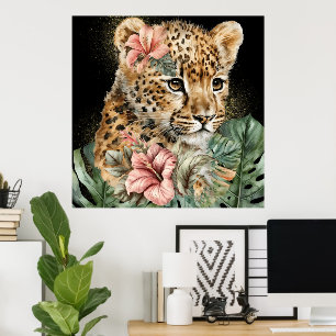 Waterverf Jungle Baby Dieren Bloem Kunst Poster