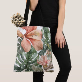 Waterverf Jungle Bloemrijk Perzik Groen Goud Spatt Tote Bag