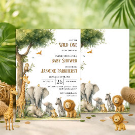 Waterverf Jungle Dieren Baby Shower Uitnodiging