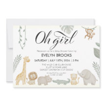Waterverf Jungle Safari Dieren Meisje Baby Shower