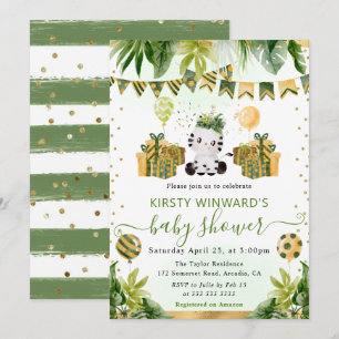 Waterverf Jungle Zebra Babyfeestje Kaart