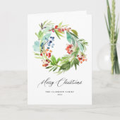 Waterverf Juniper en Holly Wreath Kerstmis Feestdagen Kaart (Voorkant)