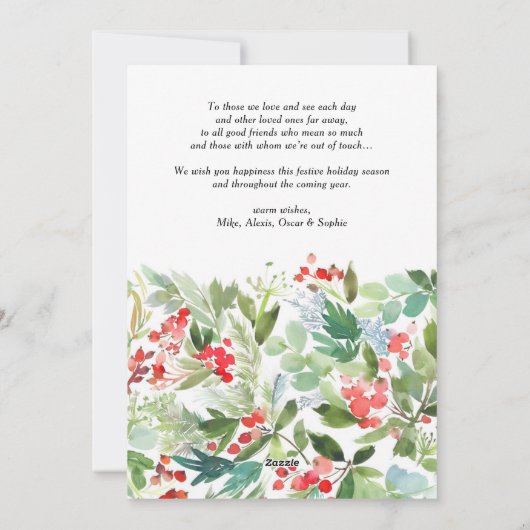 Waterverf Juniper en Holly Wreath Kerstmis Feestdagenkaart (Achterkant)