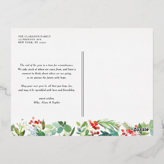 Waterverf Juniper en Holly Wreath Kerstmis Folie Feestdagen Briefkaart (Achterkant)