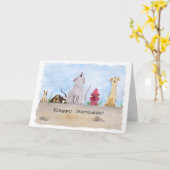 Waterverf Junkyard Dogs Birthday Kaart (Gele Bloem)