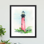 Waterverf Jupiter Kunst Poster<br><div class="desc">Ideaal voor slaapkamers,  kantoor en woongebieden in je kustbuurt van Florida in Jupiter. Dit poster kenmerkt een reproductie van mijn originele hand geschilderde watercolorJupiter de illustratie van de Vuurtoren in schaduwen van hersen. Om meer kunst te zien van Victoria Grigaliunas van Do Tell A Belle bezoek www.zazzle.com/dotellabelle</div>
