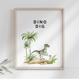 Waterverf Jurassic Dinosaur Dino Dig Sign Poster