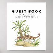 Waterverf Jurassic Dinosaur Guestbook Sign Poster (Voorkant)
