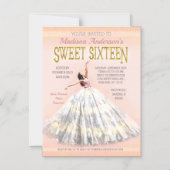 Waterverf Jurk Blush Roze Goud Sweet 16 Verjaardag Magnetische Uitnodiging (Voorkant)