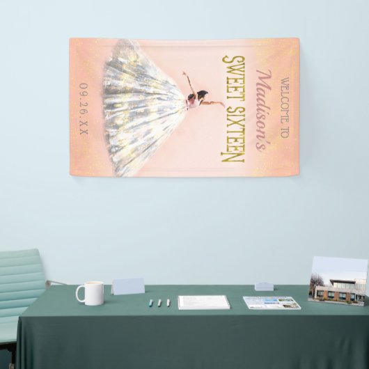 Waterverf Jurk Blush Roze Goud Sweet 16 Verjaardag Spandoek (Beurs)