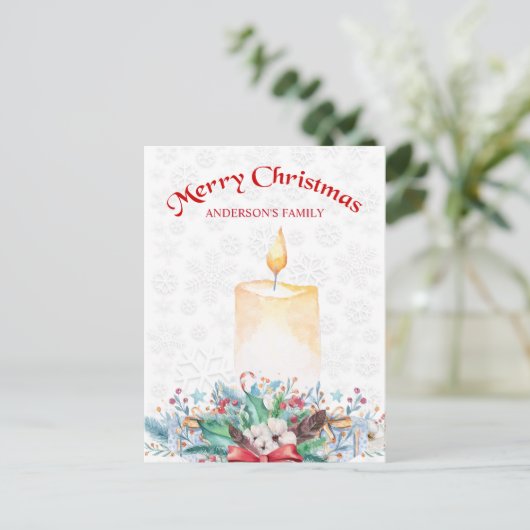 Waterverf Kaars en kerstdecoratie Feestdagenkaart (Staand voorkant)