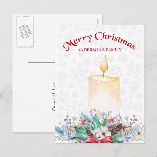 Waterverf Kaars en kerstdecoratie Feestdagenkaart (Voorkant / Achterkant)