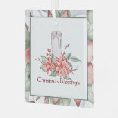 Waterverf kaars en poinsettia, aangepast kerstmis glas ornament (Voorkant links)