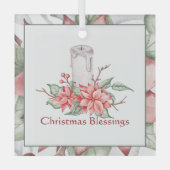 Waterverf kaars en poinsettia, aangepast kerstmis glas ornament (Voorkant)