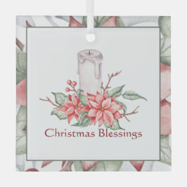 Waterverf kaars en poinsettia, aangepast kerstmis glas ornament