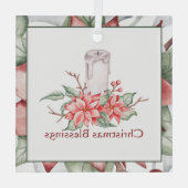 Waterverf kaars en poinsettia, aangepast kerstmis glas ornament (Achterkant)