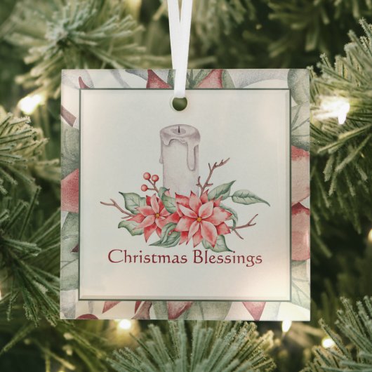 Waterverf kaars en poinsettia, aangepast kerstmis glas ornament (Insitu)
