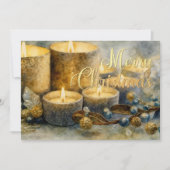 Waterverf Kaarsen Bessen Kerst Goud Kaart (Voorkant)