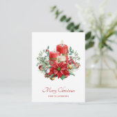 Waterverf Kaarsen en Poinsettia Kerst Briefkaart (Staand voorkant)