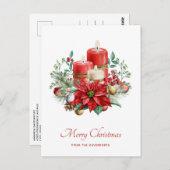 Waterverf Kaarsen en Poinsettia Kerst Briefkaart (Voorkant / Achterkant)