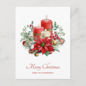 Waterverf Kaarsen en Poinsettia Kerst Briefkaart (Voorkant)