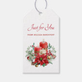 Waterverf Kaarsen en Poinsettia Kerst Cadeaulabel (Voorkant)