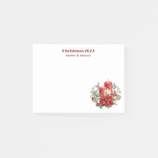 Waterverf Kaarsen en Poinsettia Kerst Post-it® Notes (Voorkant)