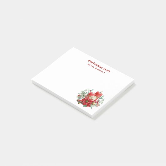 Waterverf Kaarsen en Poinsettia Kerst Post-it® Notes (Schuin)