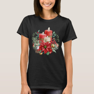 Waterverf Kaarsen en Poinsettia Kerst T-shirt