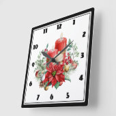 Waterverf Kaarsen en Poinsettia Kerst Vierkante Klok (Hoek)