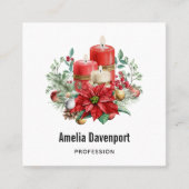 Waterverf Kaarsen en Poinsettia Kerst Vierkante Visitekaartje (Voorkant)