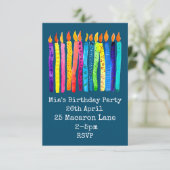 Waterverf kaarsen verjaardagsuitnodiging meisje kaart (Staand voorkant)